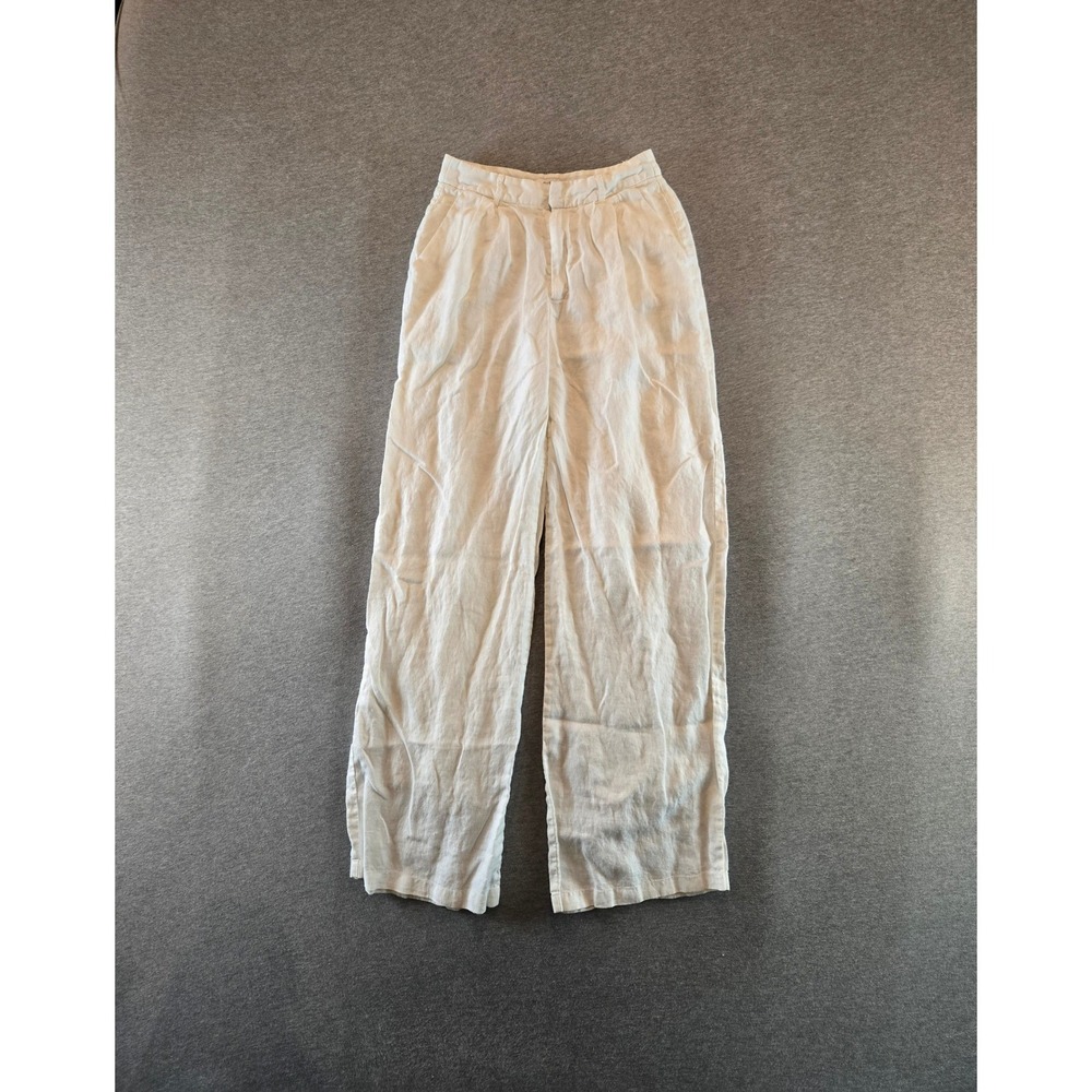 Dissh Linen Pants Womens 4 (AU 8) White Wide Leg Lined 100% Linen Lagenlook